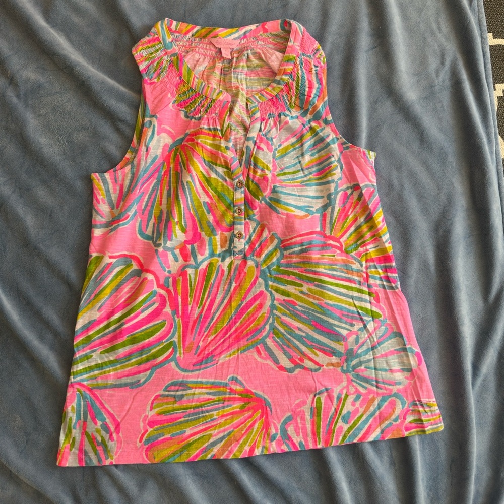 Lilly Pulitzer Essie Tank Bay Blue Into The Deep Coral Size L